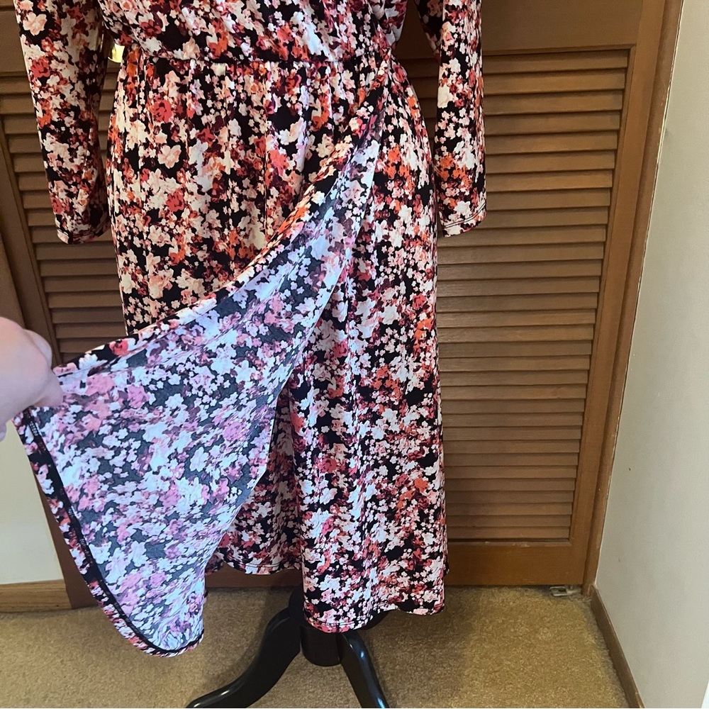Lane Bryant Pink and Black Floral faux wrap Dress 22/24 petite plus size - Picture 8 of 15